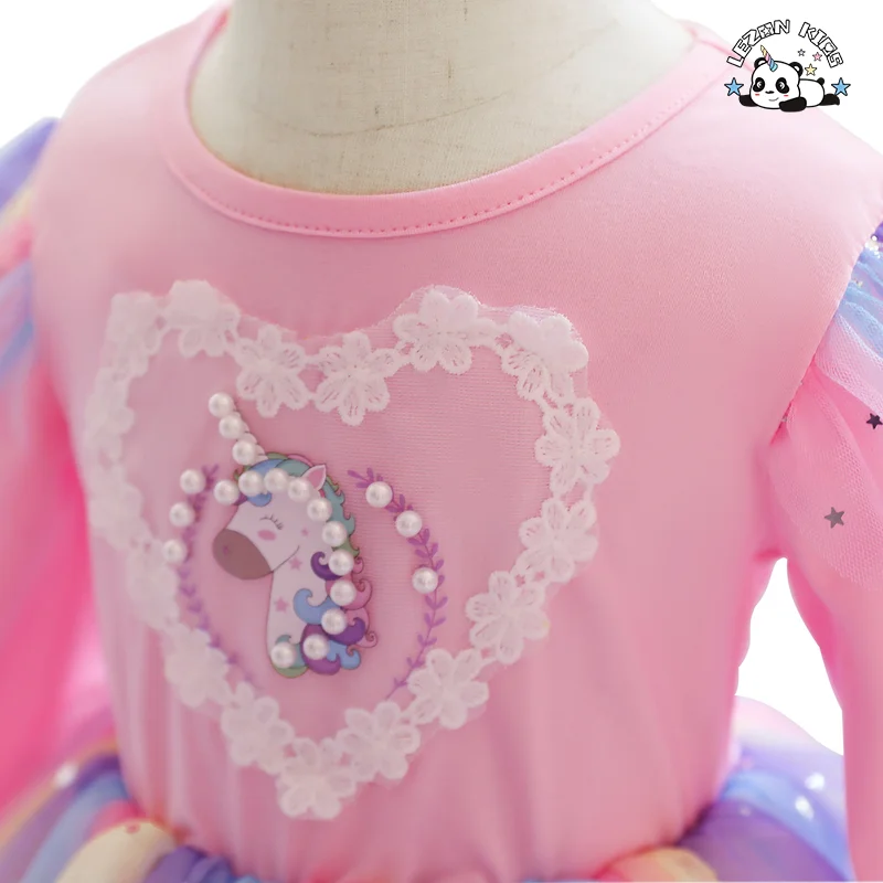 LEZONKIDS - Novos Produtos Vestidos de Meninas com Mangas Longas e Estrelas Pastel para Festa de 2 a 14 Anos